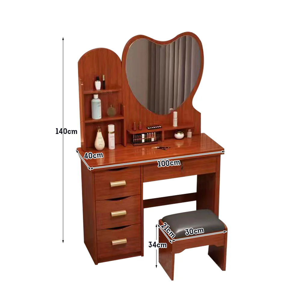 LIVARA 70/80/100CM Length Heart-shaped Mirror Dressing Table With Stool - Image 30