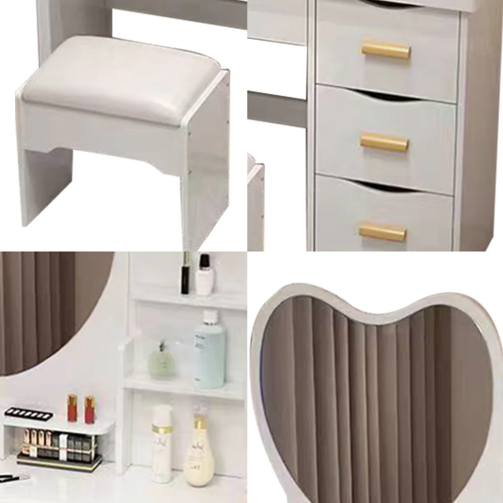 LIVARA 70/80/100CM Length Heart-shaped Mirror Dressing Table With Stool - Image 32