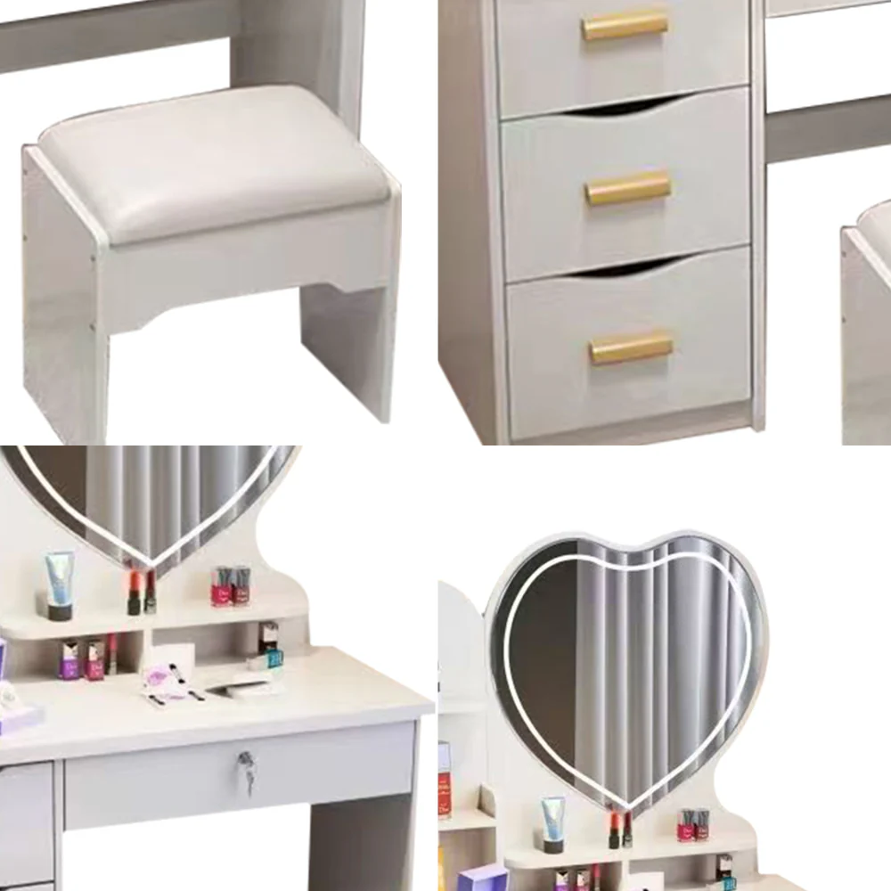 LIVARA 70/80/100CM Length Heart-shaped Mirror Dressing Table With Stool - Image 37