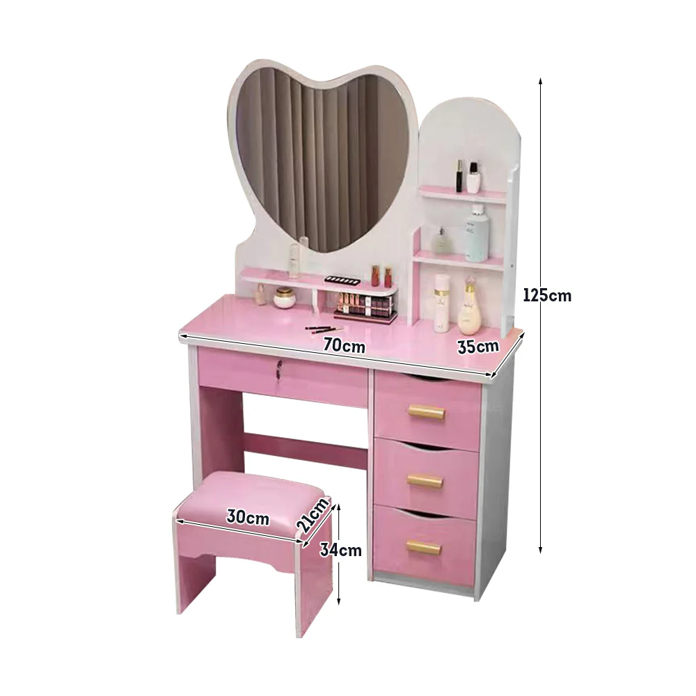 LIVARA 70/80/100CM Length Heart-shaped Mirror Dressing Table With Stool - Image 42