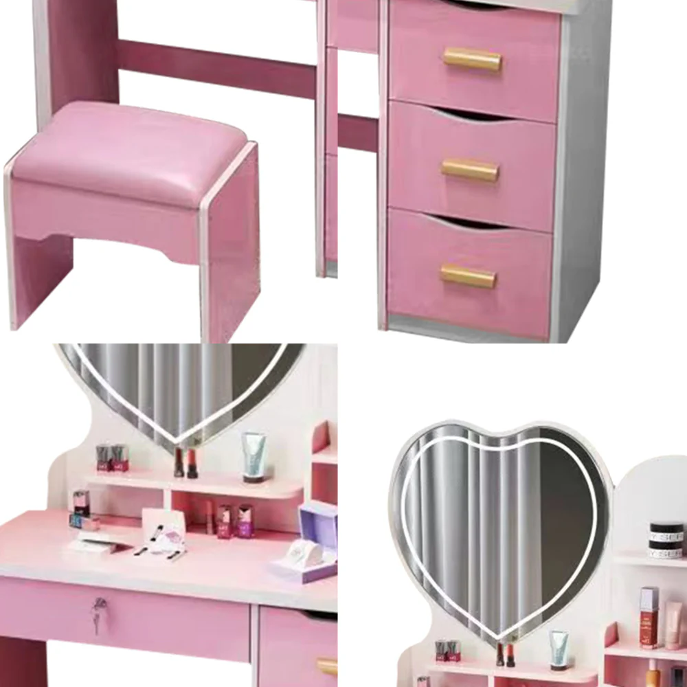 LIVARA 70/80/100CM Length Heart-shaped Mirror Dressing Table With Stool - Image 44