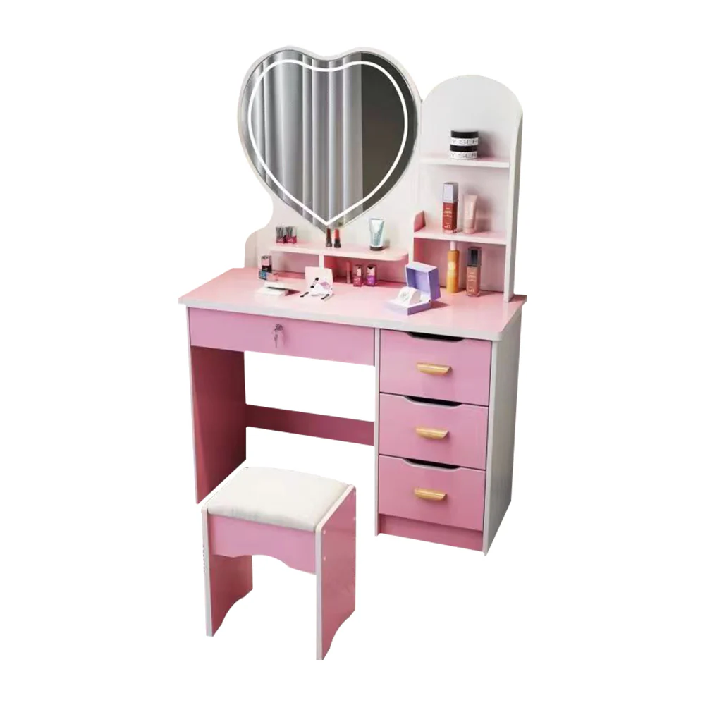 LIVARA 70/80/100CM Length Heart-shaped Mirror Dressing Table With Stool - Image 45
