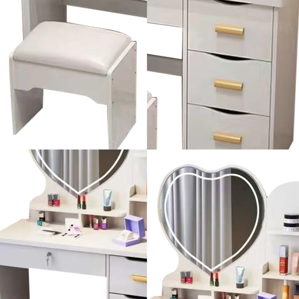 LIVARA 70/80/100CM Length Heart-shaped Mirror Dressing Table With Stool - Image 46