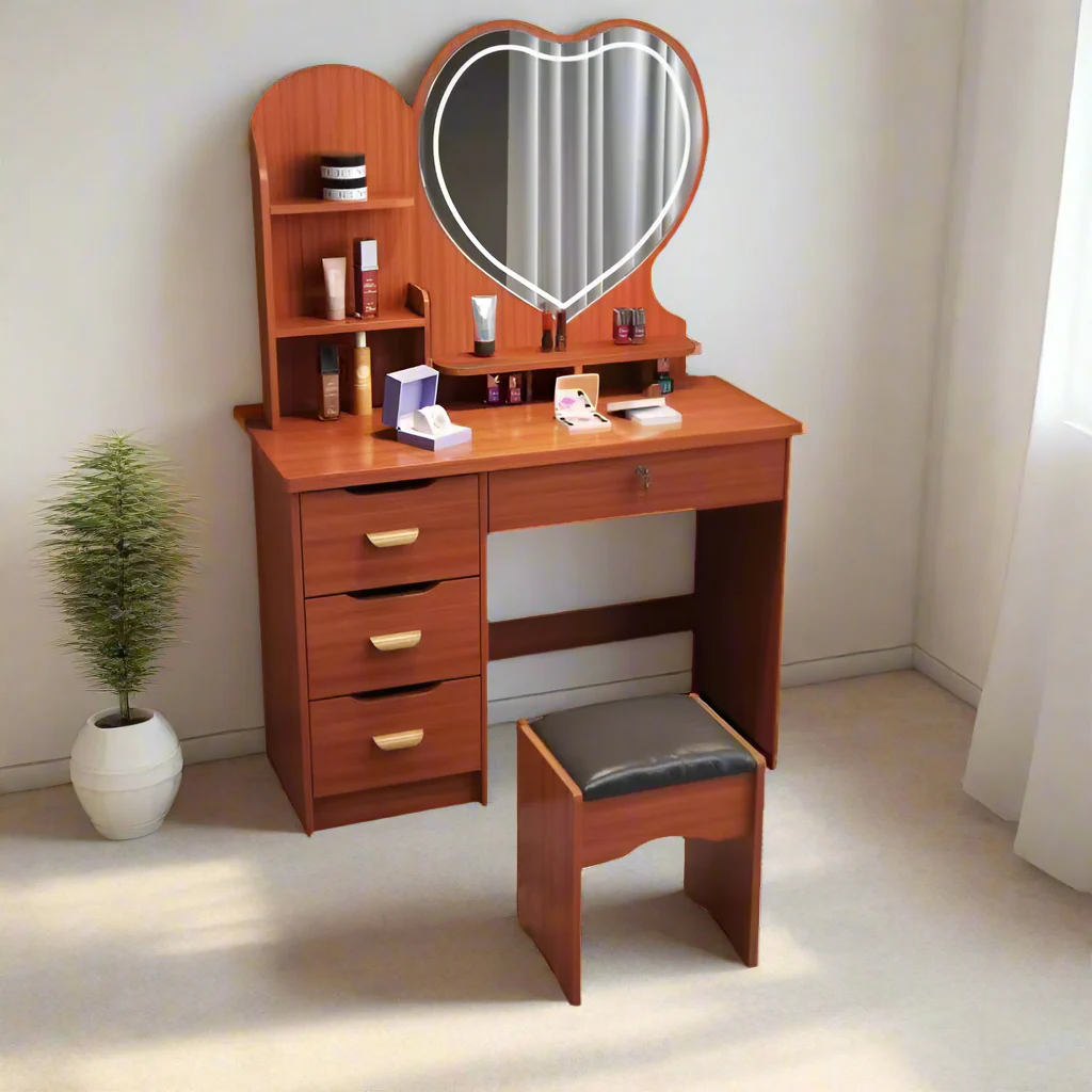 LIVARA 70/80/100CM Length Heart-shaped Mirror Dressing Table With Stool - Image 5