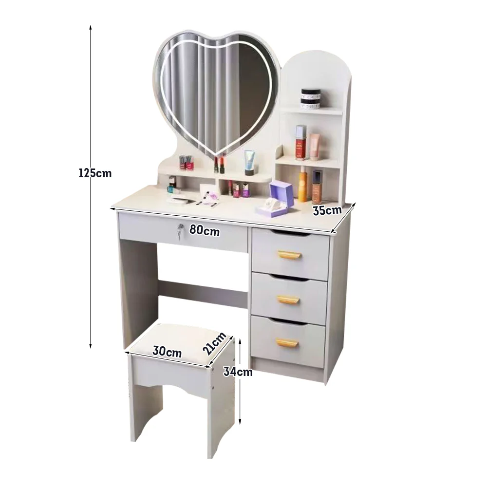 LIVARA 70/80/100CM Length Heart-shaped Mirror Dressing Table With Stool - Image 59