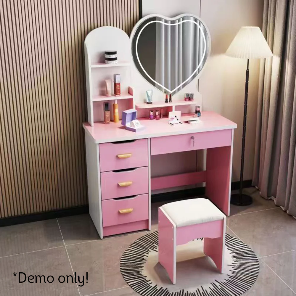 LIVARA 70/80/100CM Length Heart-shaped Mirror Dressing Table With Stool - Image 67