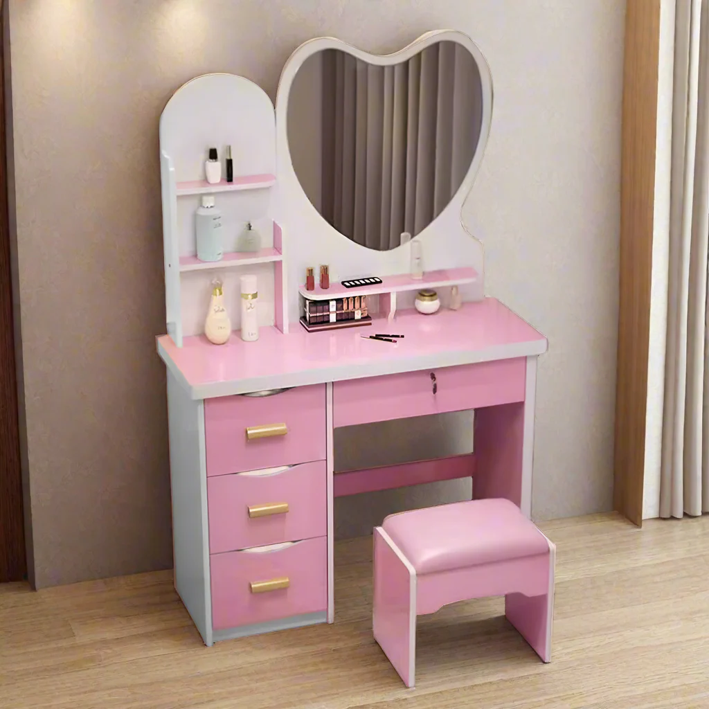 LIVARA 70/80/100CM Length Heart-shaped Mirror Dressing Table With Stool - Image 9