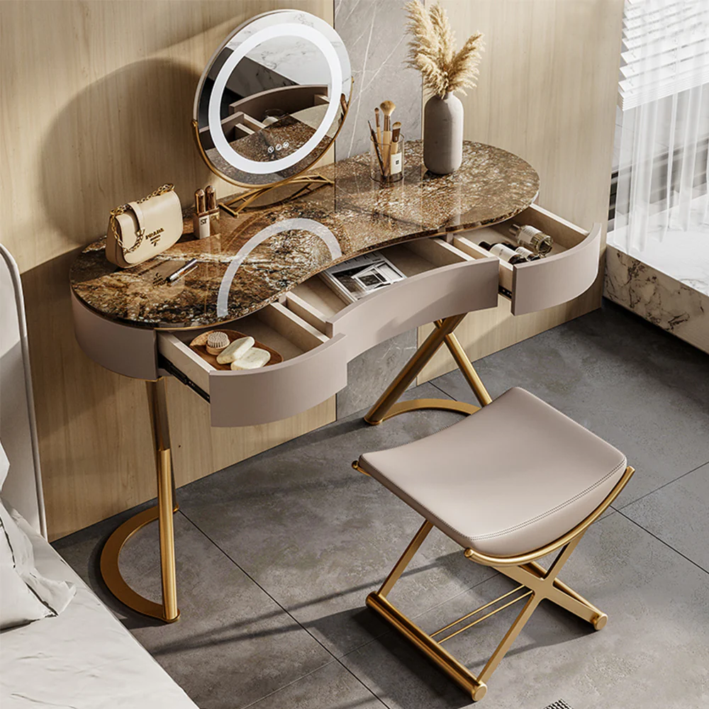 LUXORA DR1026 100-136cm Rock Countertop Stainless Steel Gold-Plated Base Dressing Table - Image 6