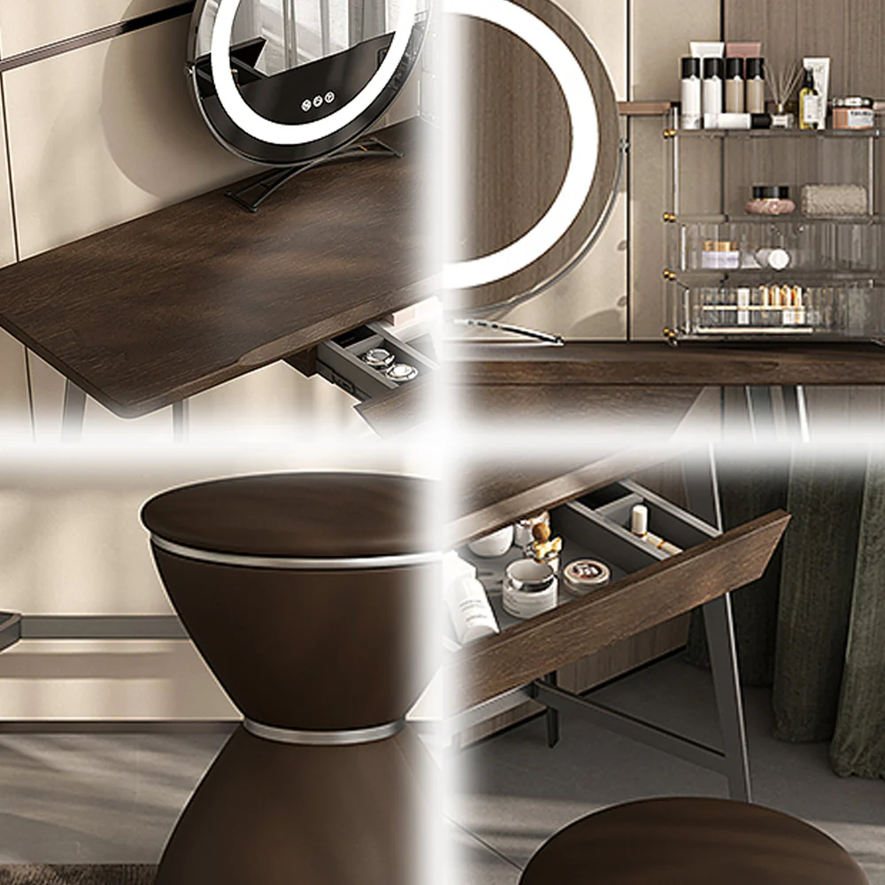 LUXORA DR1058 80-120cm Carbon Steel Solid Wood Countertop Dressing Table With LED Mirror - Image 5