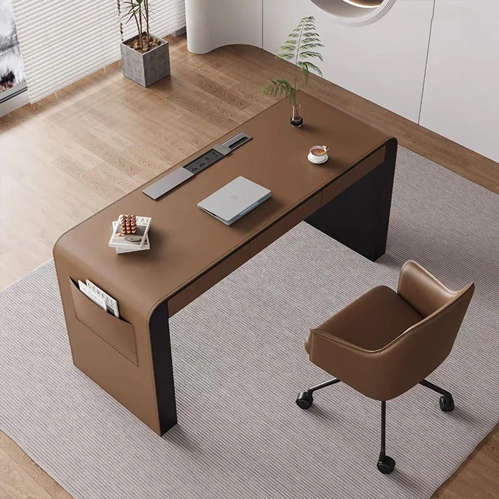 LUXORA DR1074 120/140/160/180cm Minimalist Style Fall Saddle Leather Desk - Image 3