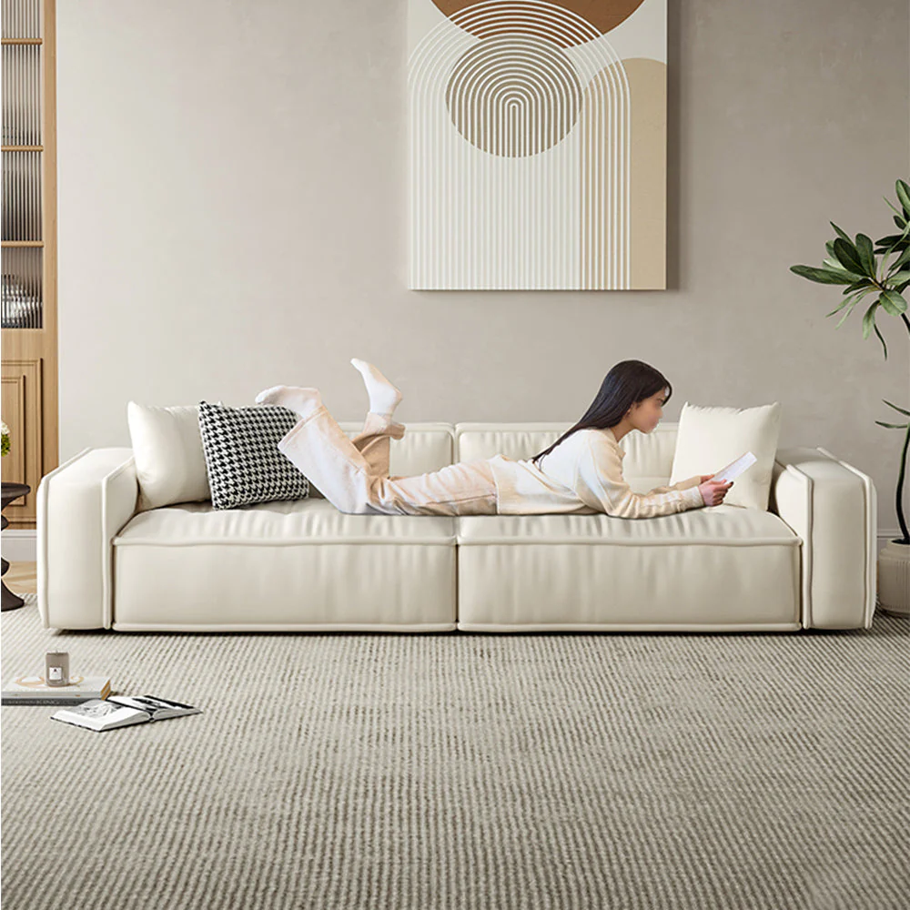 LUXORA S1169 180/210cm Length Microfiber Leather Fabric Sofa Solid Wood Frame - Image 3