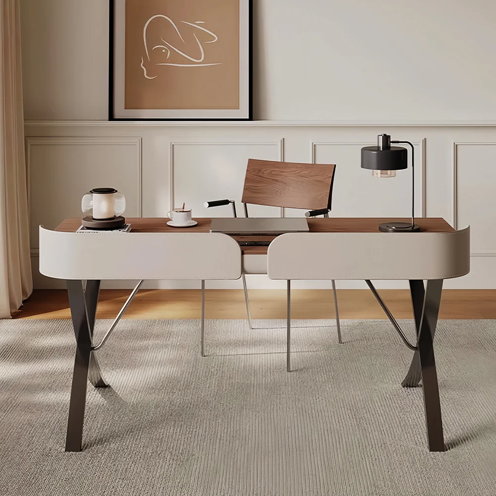 LUXORA WD1059 120/140/160/180cm Light Luxury Style Walnut Color Solid Wood Desk - Image 2