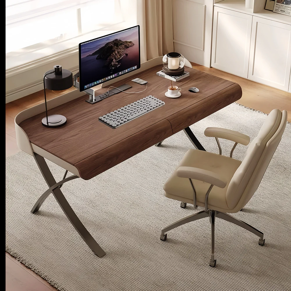 LUXORA WD1059 120/140/160/180cm Light Luxury Style Walnut Color Solid Wood Desk - Image 3
