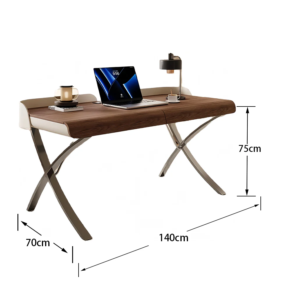 LUXORA WD1059 120/140/160/180cm Light Luxury Style Walnut Color Solid Wood Desk - Image 6