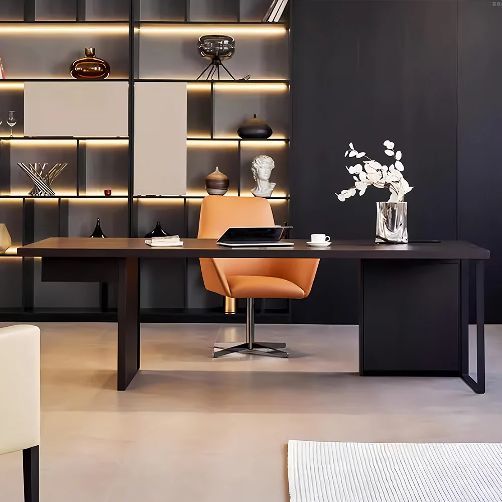 LUXORA WD1060 140/160/180/200cm Light Luxury Style Smoked-Colored Solid Wood Desk - Image 2
