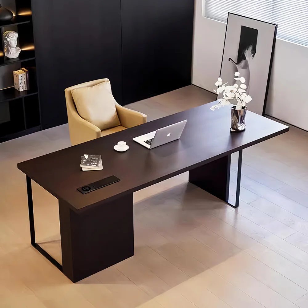 LUXORA WD1060 140/160/180/200cm Light Luxury Style Smoked-Colored Solid Wood Desk - Image 3