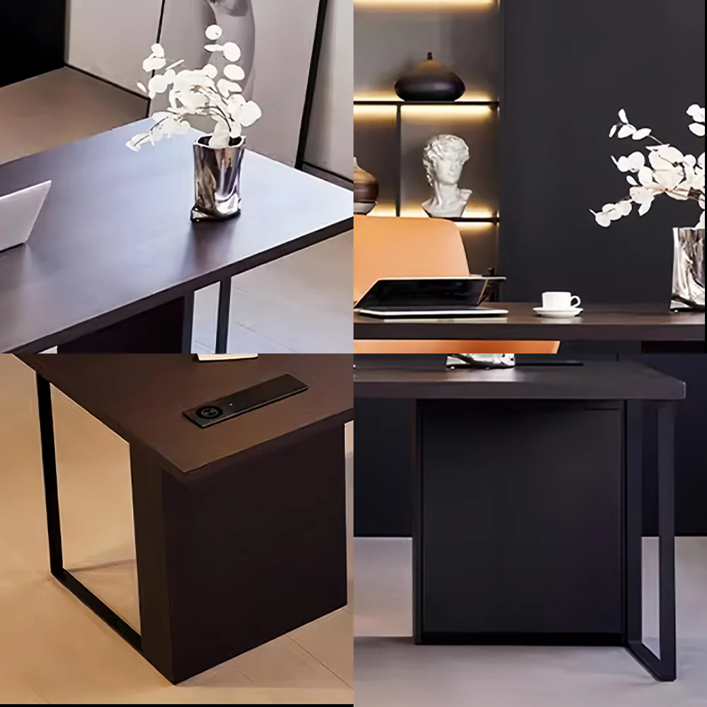 LUXORA WD1060 140/160/180/200cm Light Luxury Style Smoked-Colored Solid Wood Desk - Image 4