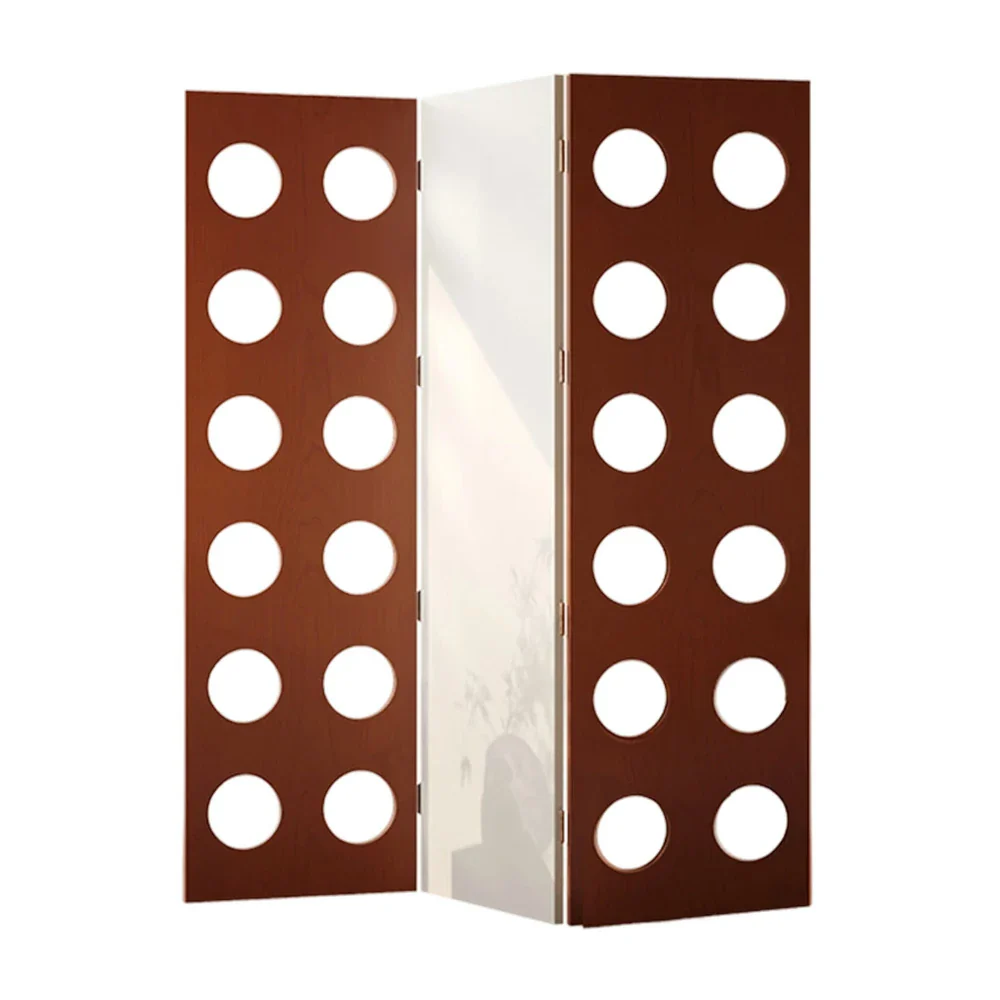 LIVARA 8810 Solid Wood Folding Room Divider, 180° Smooth Foldable Design, Cherry Veneer, Eco-Friendly Finish, Space-Saving - Wood and White