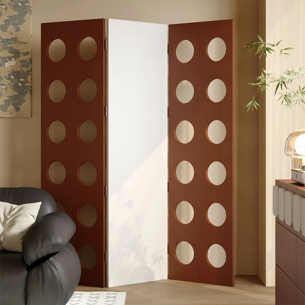 LIVARA 8810 Solid Wood Folding Room Divider, 180° Smooth Foldable Design, Cherry Veneer, Eco-Friendly Finish, Space-Saving - Wood and White - Image 4