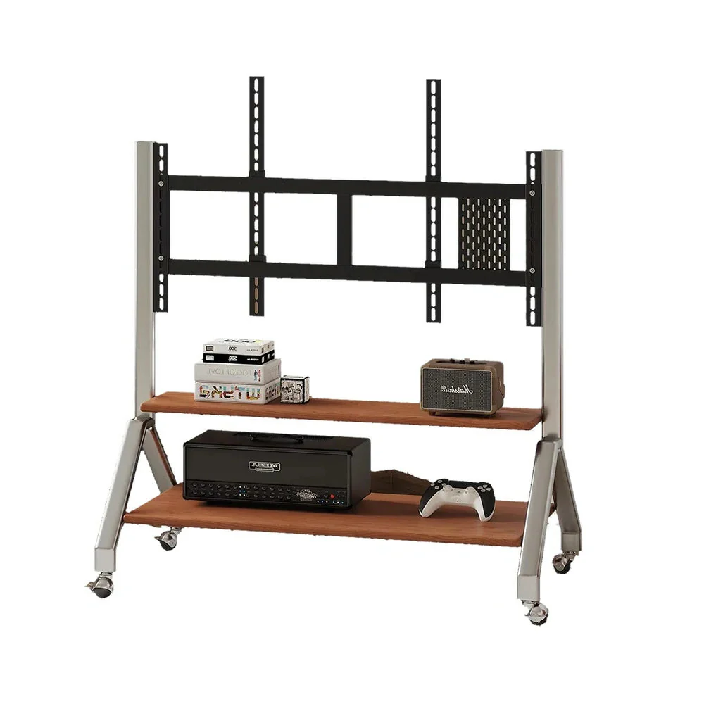 LIVARA 8811 Wooden TV Unit, Stainless Steel Frame & Casters, Pegboard & Adjustable Stand, Flexible Design - Wood