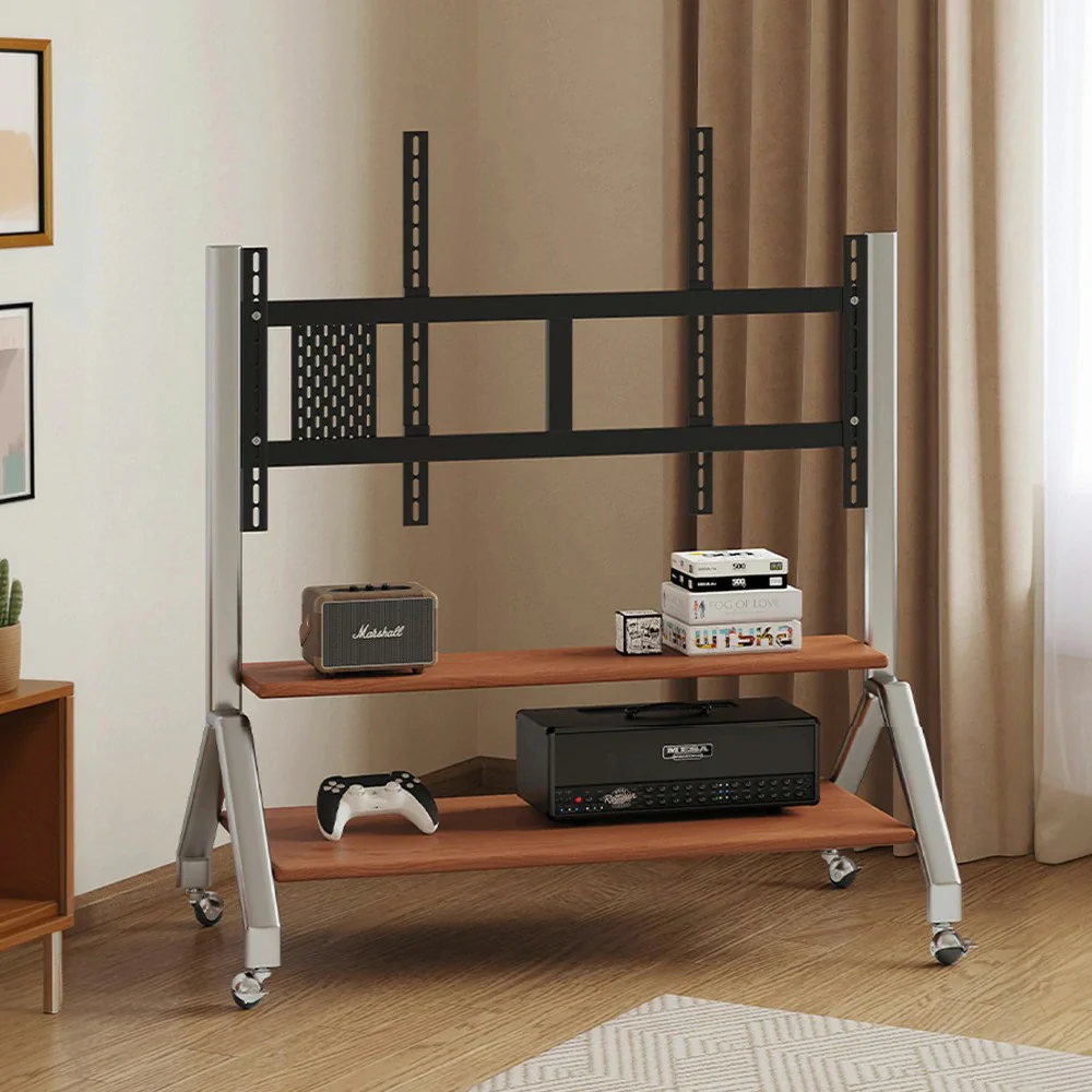 LIVARA 8811 Wooden TV Unit, Stainless Steel Frame & Casters, Pegboard & Adjustable Stand, Flexible Design - Wood - Image 4