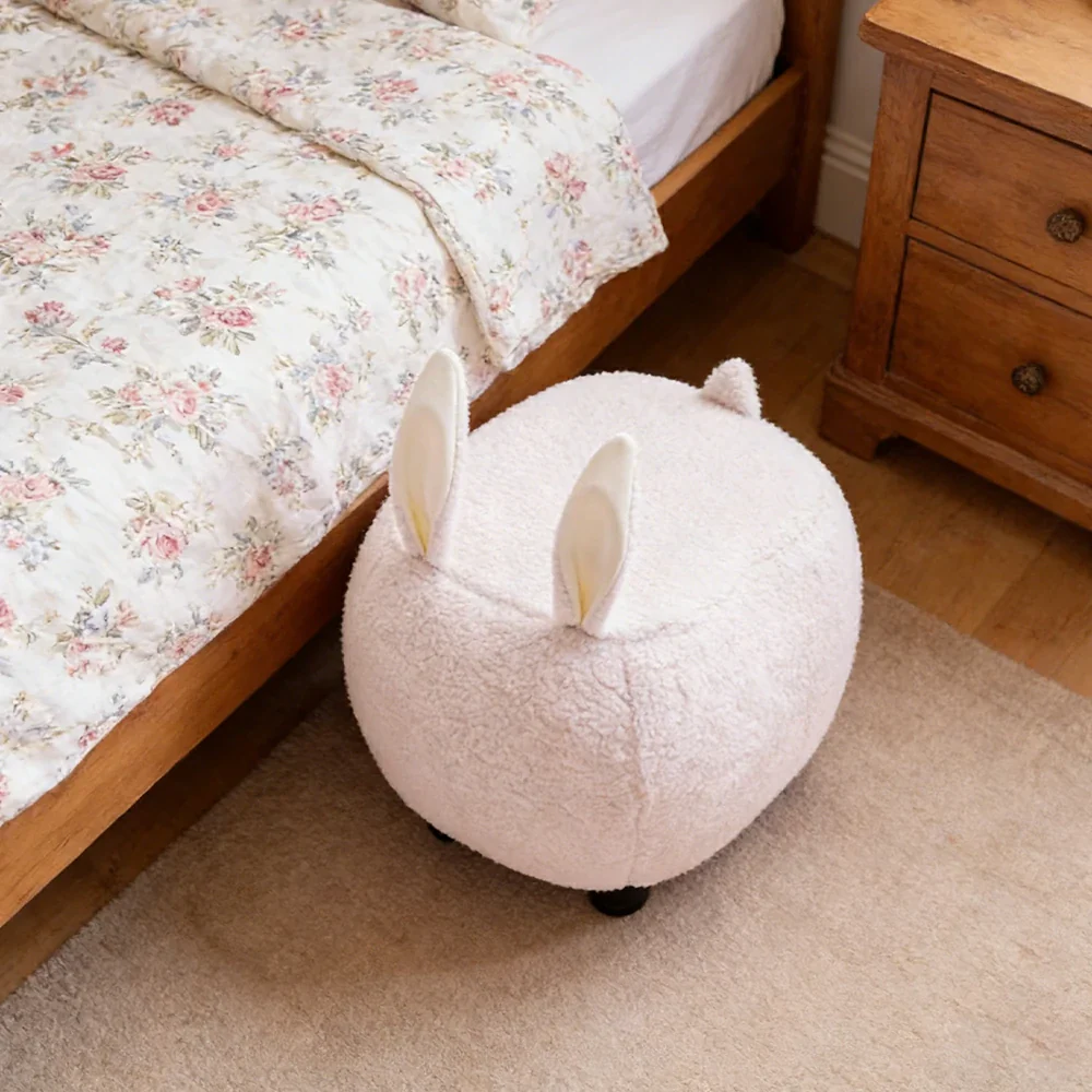 LIVARA Bunny-Shaped Cashmere-Fleece Stool, Supportive Comfort Seat, Durable Upholstery, Rounded Safety Design - White - Image 2