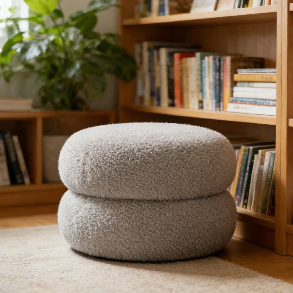LIVARA Stackable Sherpa Stool, High-Density Foam Cushion, Solid Wood Frame, Space-Saving Design - Grey - Image 2