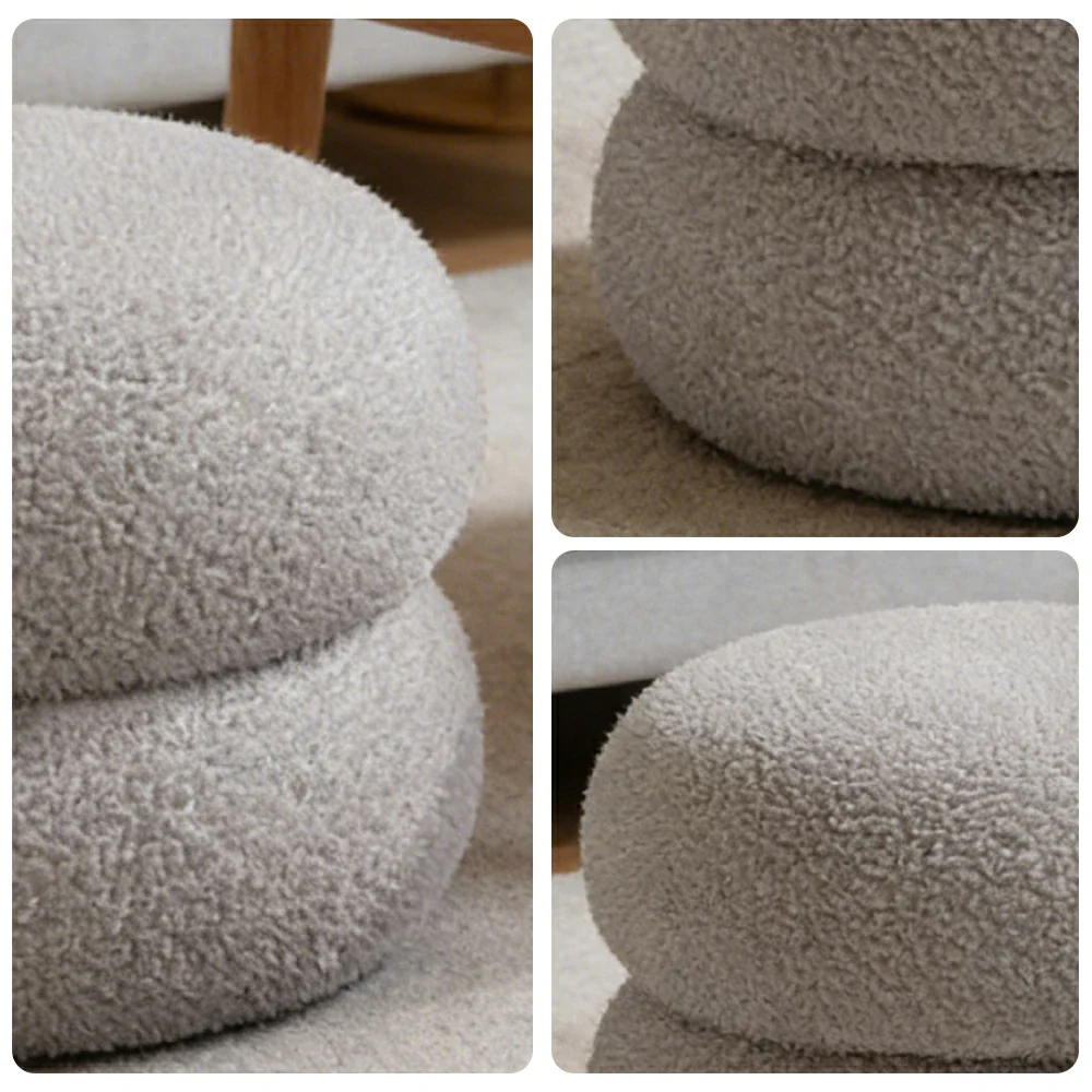 LIVARA Stackable Sherpa Stool, High-Density Foam Cushion, Solid Wood Frame, Space-Saving Design - Grey - Image 3