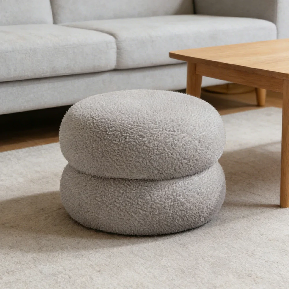 LIVARA Stackable Sherpa Stool, High-Density Foam Cushion, Solid Wood Frame, Space-Saving Design - Grey - Image 4