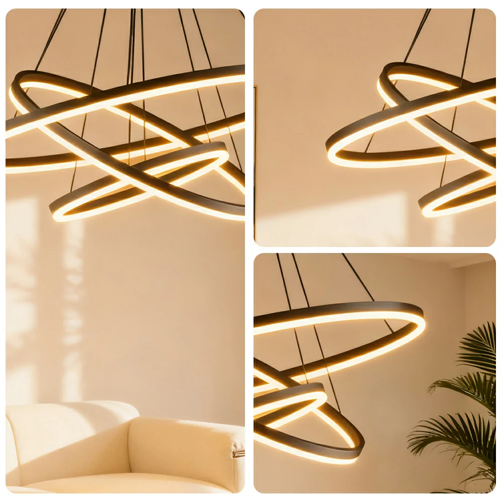 LIVARA 58W Ring Pendant Light with Full-Spectrum Eye-Protection LED, Three-Color Dimmable Lighting & Adjustable Metal Suspension - Image 3