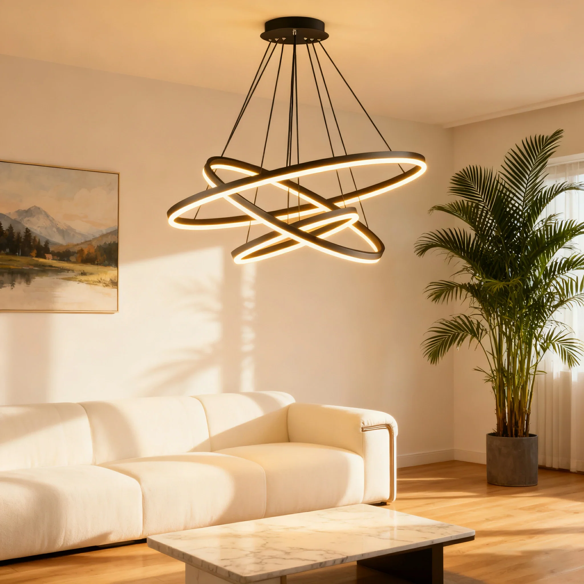 LIVARA 58W Ring Pendant Light with Full-Spectrum Eye-Protection LED, Three-Color Dimmable Lighting & Adjustable Metal Suspension - Image 4