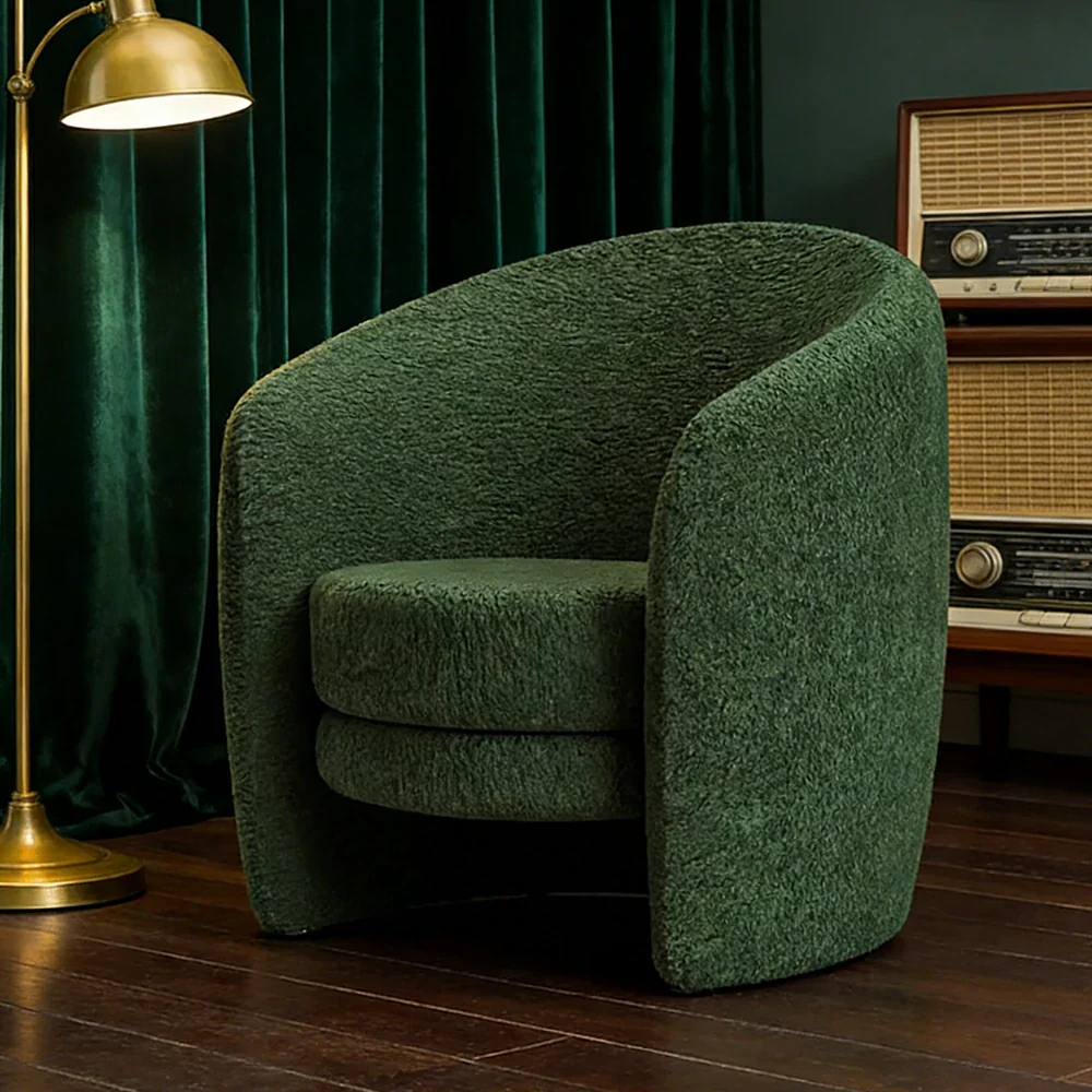 LIVARA Accent Armchair Ergonomic Support Solid Pine Frame Teddy Fleece Upholstery with Nano 3-Proof Technology - Green - Image 2