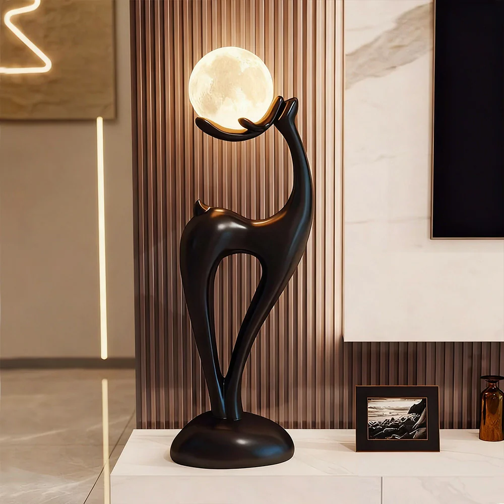 LIVARA Touch Control Moon Floor Lamp with 3-Color Dimmable LED, Soft Eye-Comfort Lighting & Artistic Resin Design - Black - Image 2