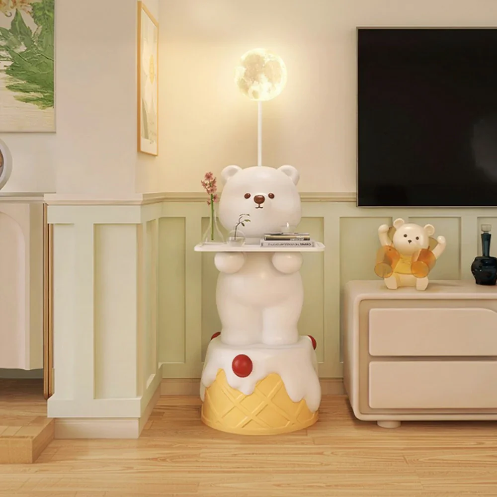 LIVARA Cartoon Bear Floor Lamp with Built-In Tray - Resin & Soft PVC Material, Stable Base, Decorative Storage Design - White - Image 2