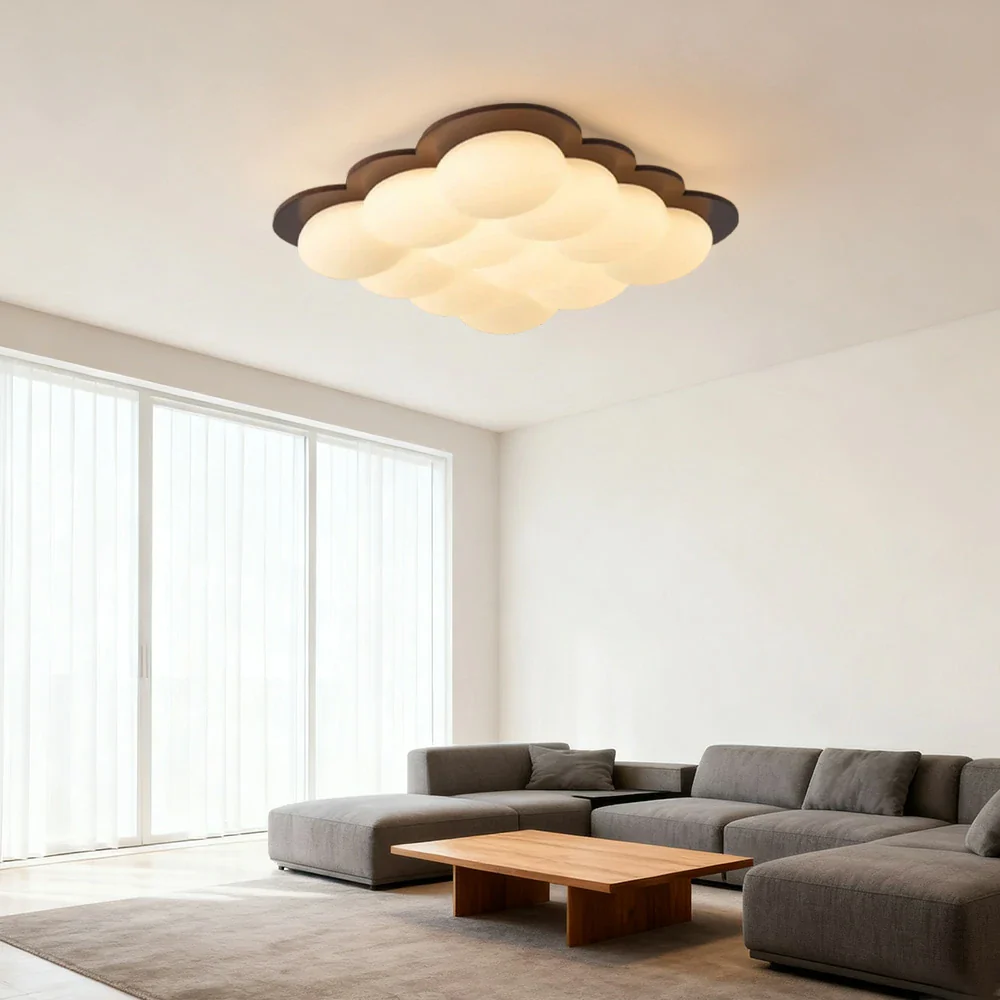 LIVARA 48W LED Ceiling Light Three-Color Dimmable Modern Cloud Design Solid Walnut Finish Wooden Frame for Living Room and Bedroom - 60cm - Image 2