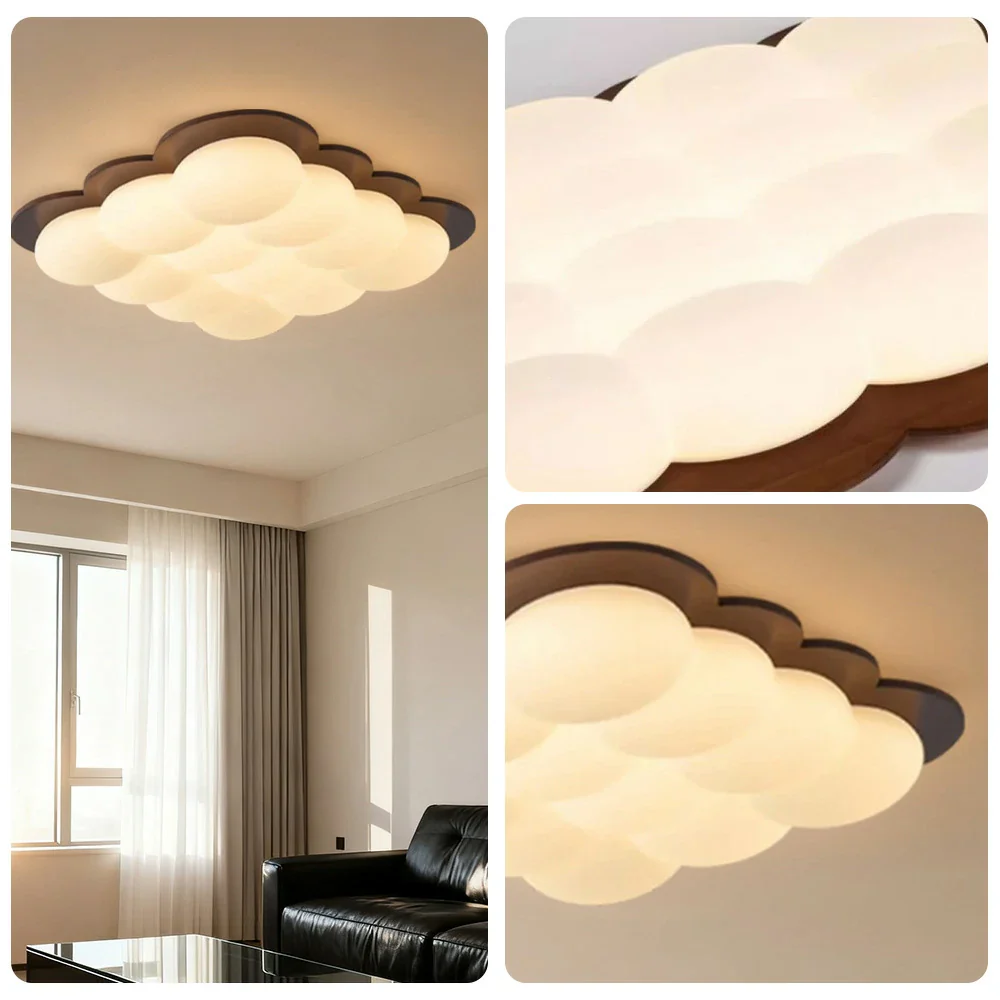 LIVARA 48W LED Ceiling Light Three-Color Dimmable Modern Cloud Design Solid Walnut Finish Wooden Frame for Living Room and Bedroom - 60cm - Image 3