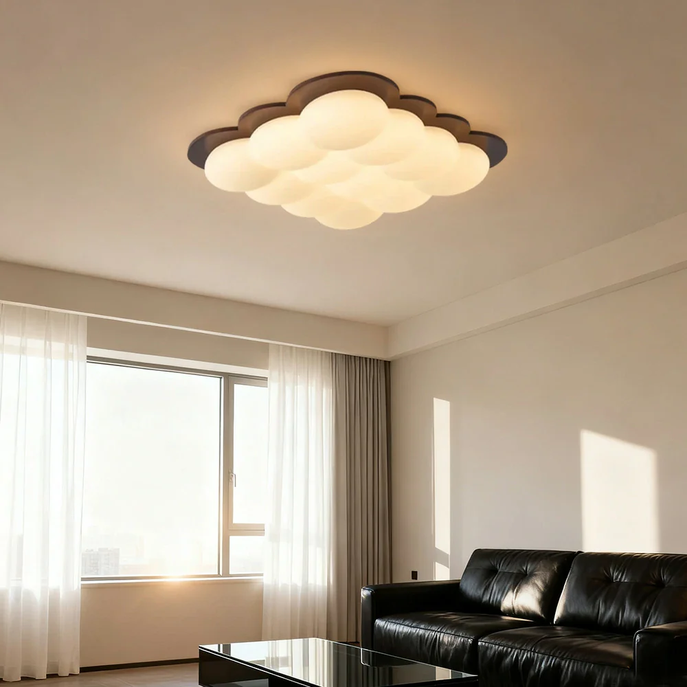 LIVARA 48W LED Ceiling Light Three-Color Dimmable Modern Cloud Design Solid Walnut Finish Wooden Frame for Living Room and Bedroom - 60cm - Image 4