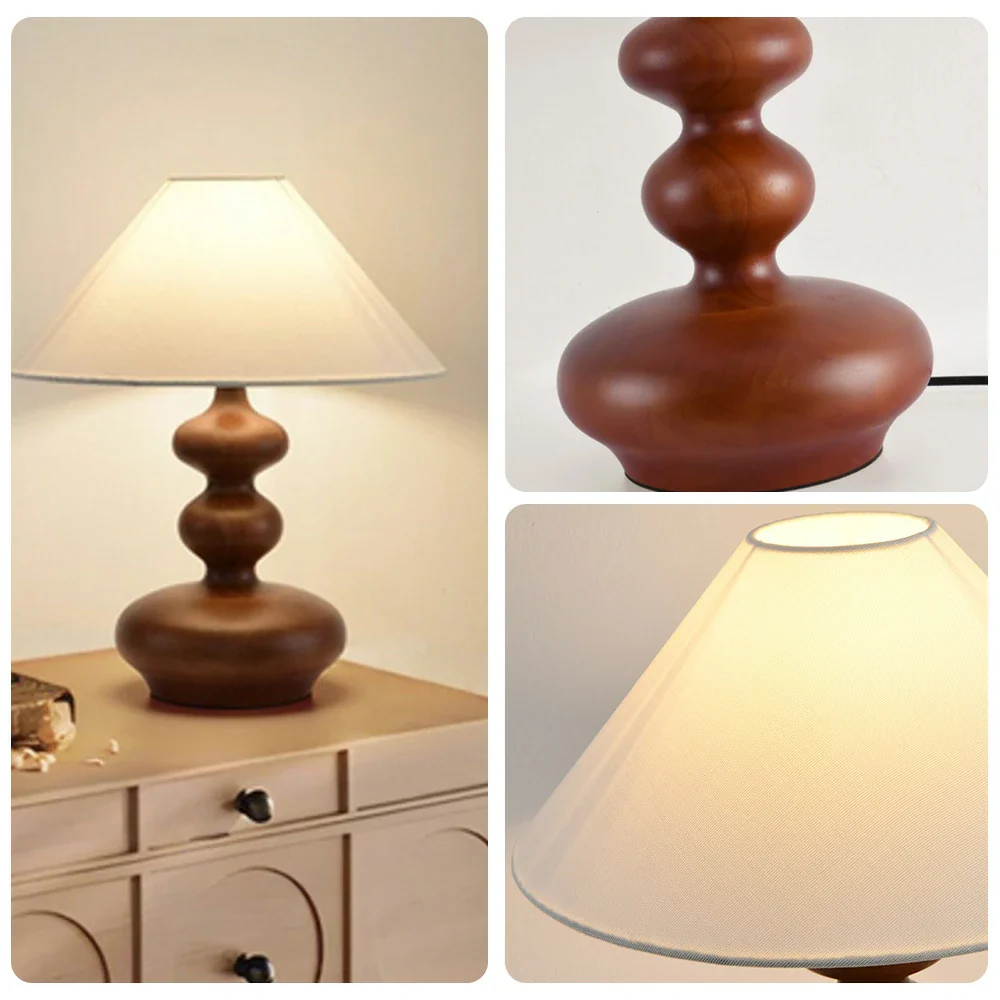 LIVARA 5W 39cm Table Lamp Three-Color Dimmable Eye-Protection Light with Martin Fabric Shade & Solid Wood Base - Walnut - Image 3