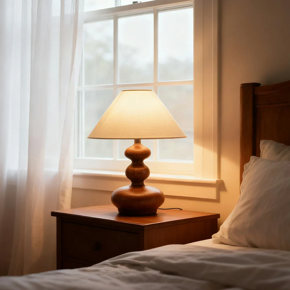 LIVARA 5W 39cm Table Lamp Three-Color Dimmable Eye-Protection Light with Martin Fabric Shade & Solid Wood Base - Walnut - Image 4