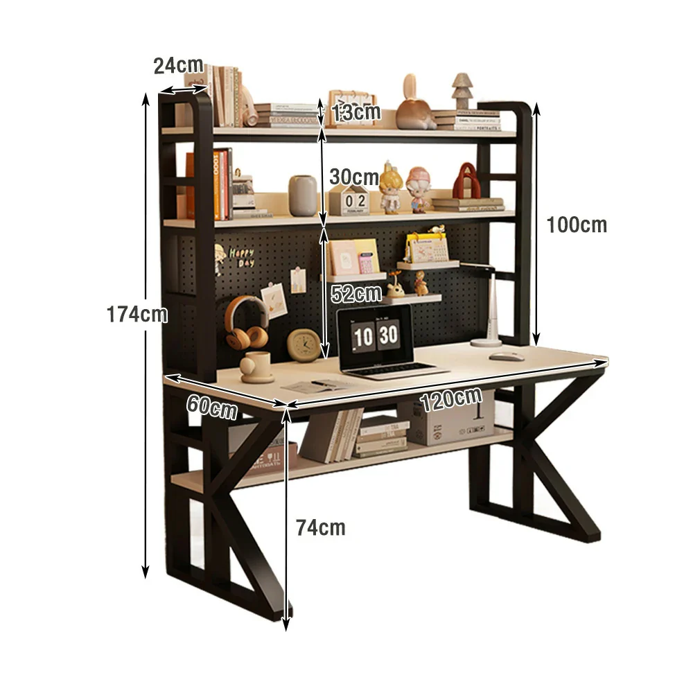 LIVARA Office Desk 100/120/140cm, 2-in-1 Space-Saving Design, Thick Panels, Steel Frame, Pegboard Storage - Black and White - Image 6