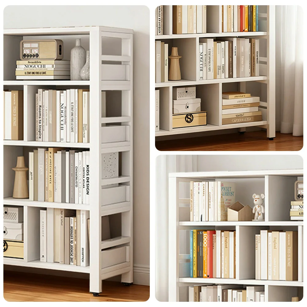LIVARA 5-Tier Bookshelf 80/110/140cm Space-Saving Storage Rack, Thickened Eco Panels, Reinforced Steel Frame - White - Image 3
