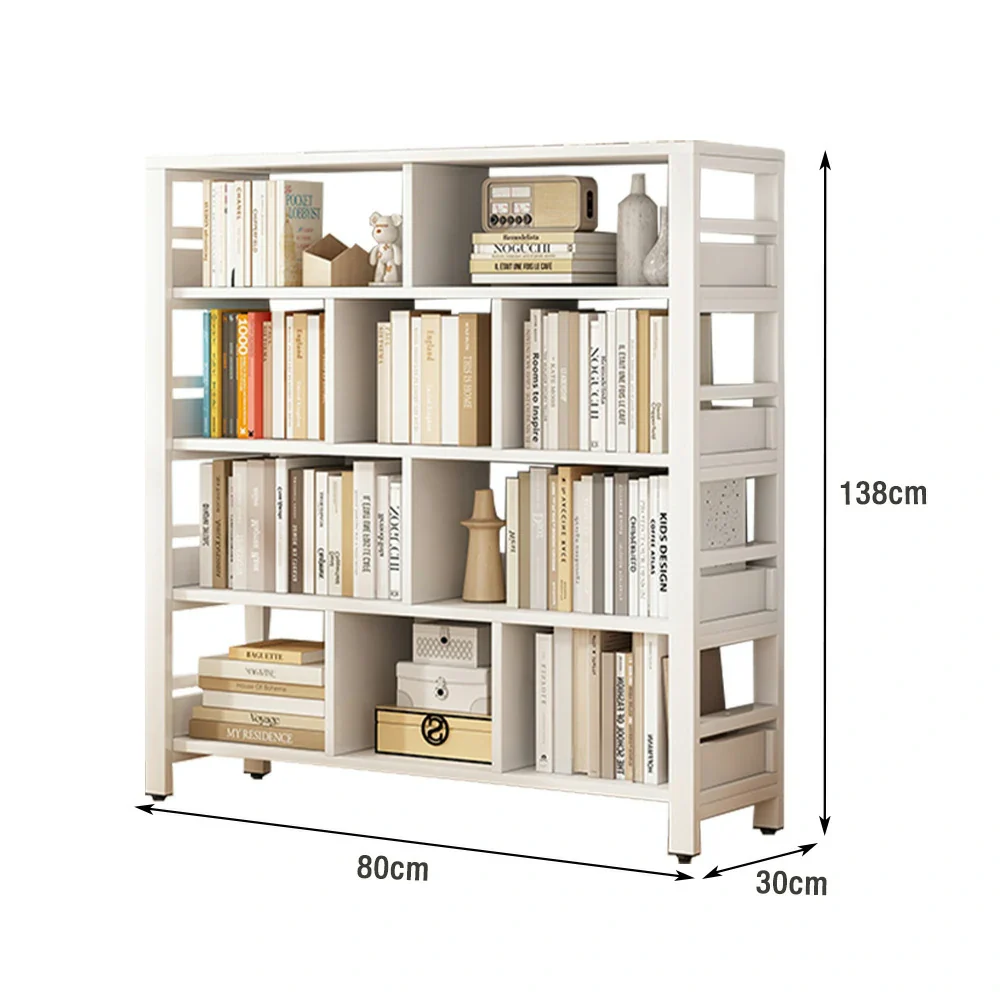 LIVARA 5-Tier Bookshelf 80/110/140cm Space-Saving Storage Rack, Thickened Eco Panels, Reinforced Steel Frame - White - Image 5