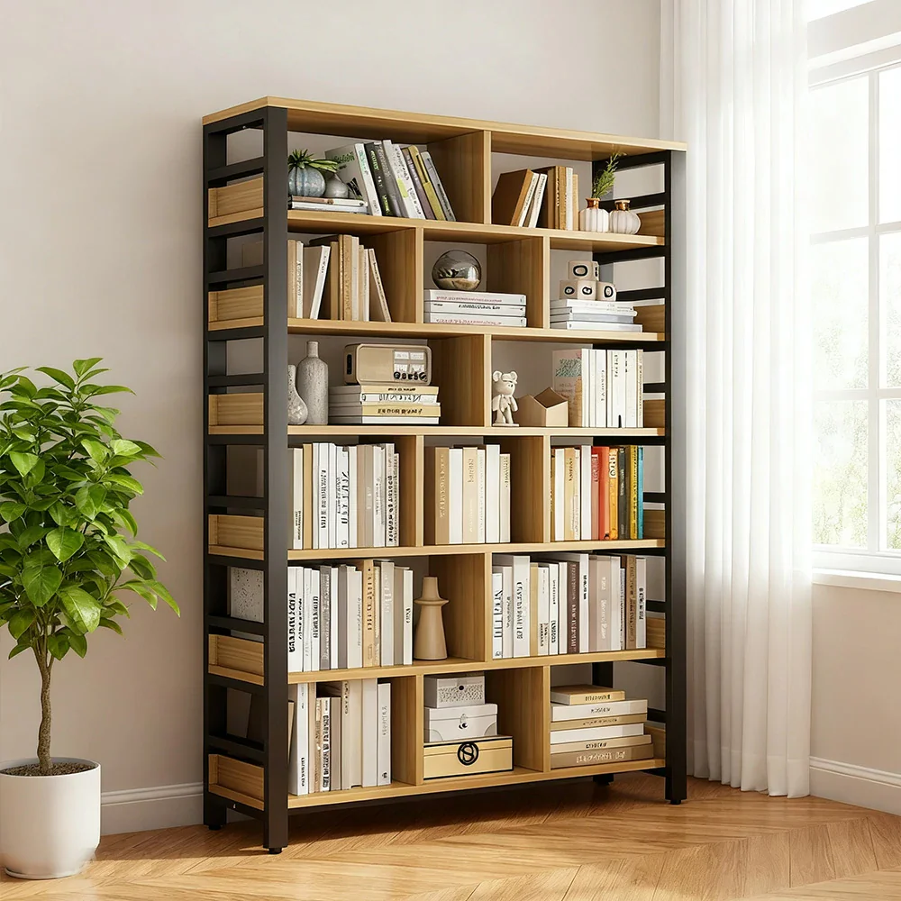 LIVARA 7-Tier Bookshelf 80/110/140cm Space-Saving Storage Rack, Thickened Eco Panels, Reinforced Steel Frame - Black - Image 4
