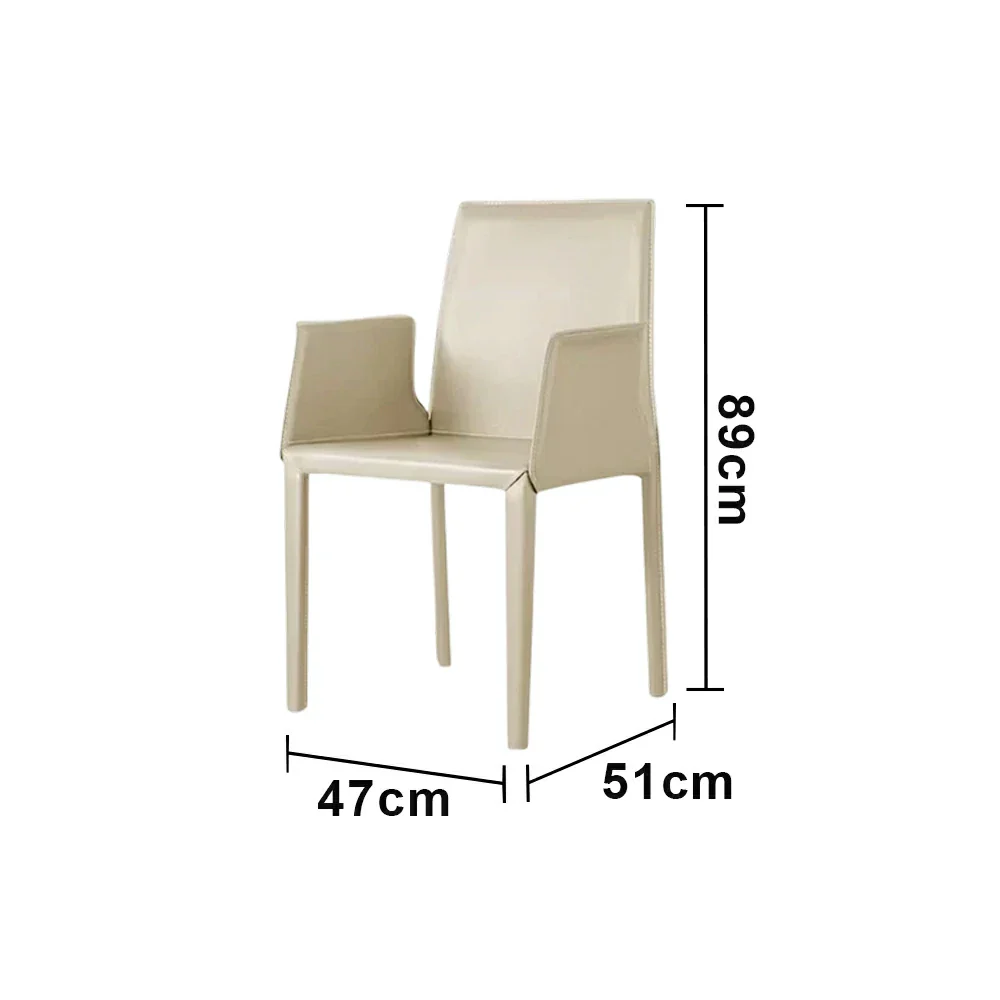 LIVARA Modern Arm Dining Chair - Premium 2.2mm Saddle Leather Upholstery, High Back Support, Carbon Steel Legs, Durable Stitching Design - Beige - Image 5