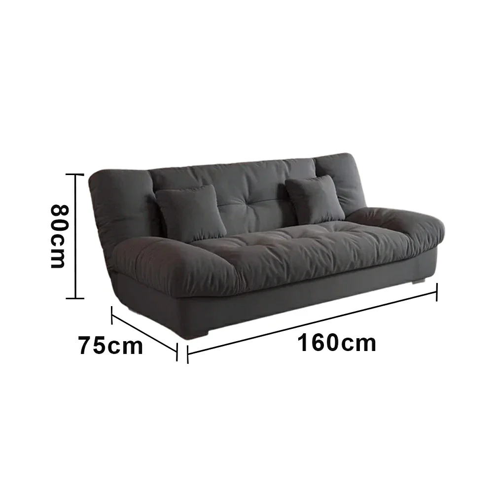 LIVARA 160/180cm Sofa Bed, Adjustable Backrest Design, Milk Velvet Upholstery, Solid Wood Frame, Armless Space-Saving Style - Grey - Image 5