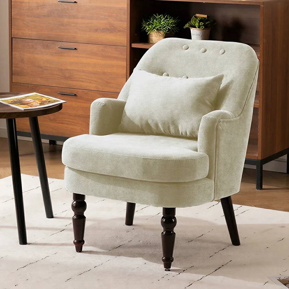 LIVARA Corduroy Sofa - Retro Living Room Lounge Couch - Vintage White - Image 4
