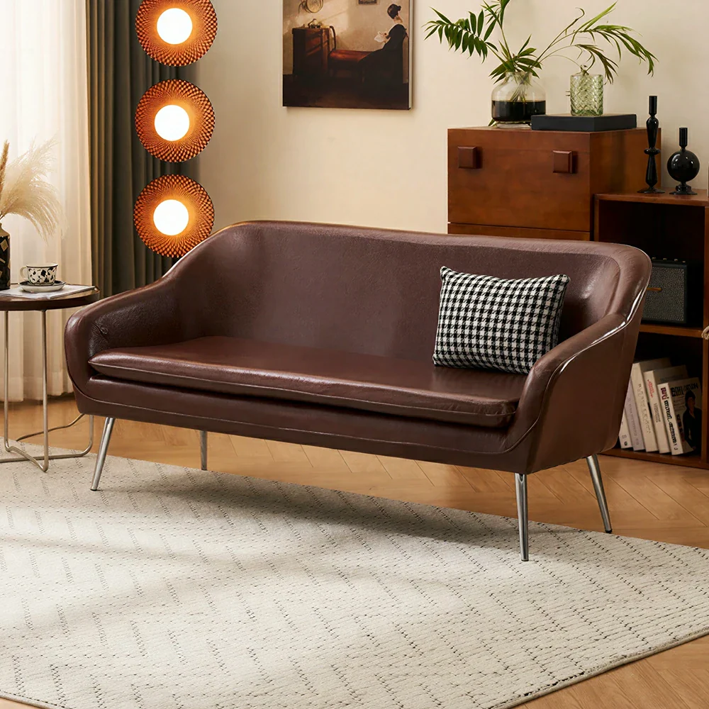 LIVARA Waxed Leather Sofa - Classic Living Room Lounge Couch - Reddish Brown - Image 2