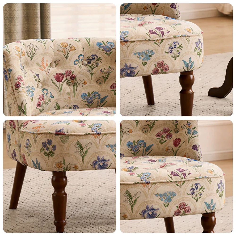 LIVARA Cotton Linen Accent Chair - Breathable Floral Single Sofa for Living Room - Blue Floral - Image 5