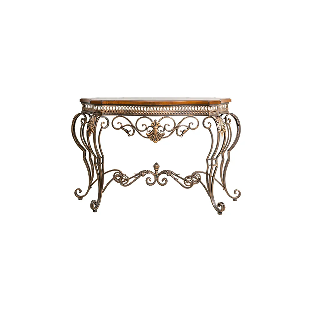 LIVARA Entryway Console Table - Vintage Iron Frame Display Table for Hallway - Antique Brown