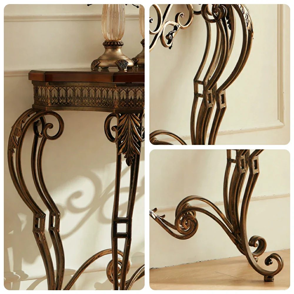 LIVARA Entryway Console Table - Vintage Iron Frame Display Table for Hallway - Antique Brown - Image 3